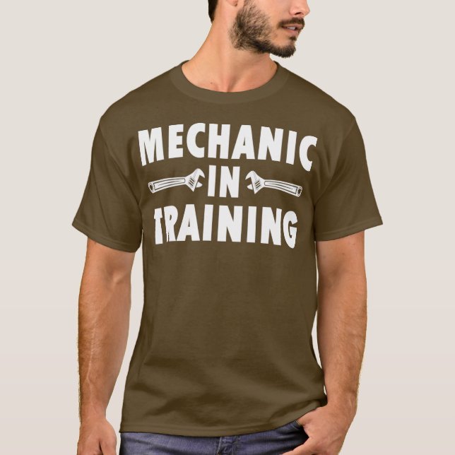 Camiseta Crianças Engraçadas Mecânicas no Treinamento Futur (Frente)