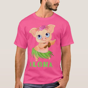 Camiseta Crianças Engraçadas Tiki Pig Hula Dançando Luau Pi