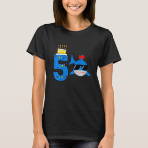 Camiseta Crianças Engraçado Aniversário De Tubarão De 5 Ano