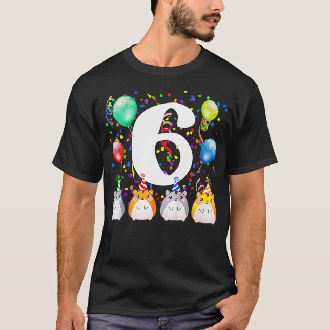 Camiseta Crianças Engraçado Hamster Guiné 6 Aniversário 6 A (Frente)