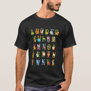Camiseta Crianças Ensino Em Língua Fria Alfabeto Animal Ch 