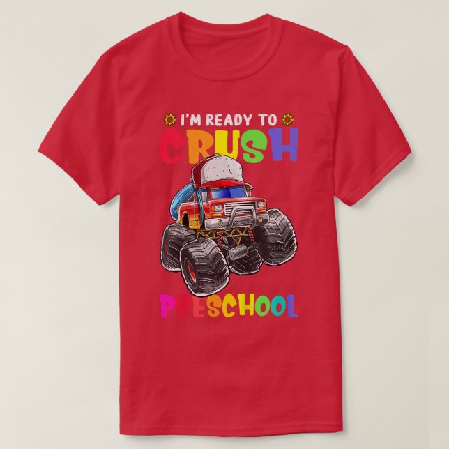 Camiseta Crianças Esmagam a Pré-escola Monster Backpack (Frente do Design)