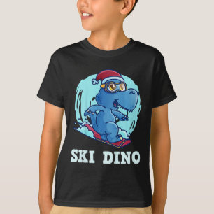 Camiseta Crianças Esquiando Crianças Esquiando Dino Esquiad