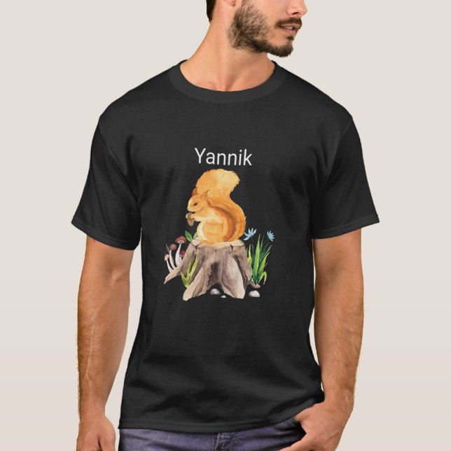 Camiseta Crianças Esquilo de animais da floresta com o nome (Frente)