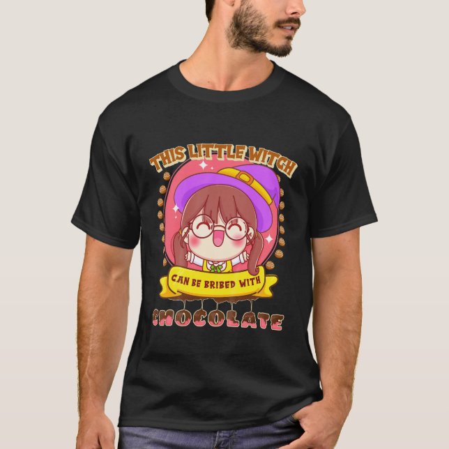 Camiseta Crianças Esta Bruxa Pode Ser Subornada Com Chocola (Frente)