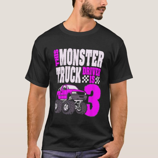 Camiseta Crianças Este Monster Truck Driver É 3 No Topo De  (Frente)