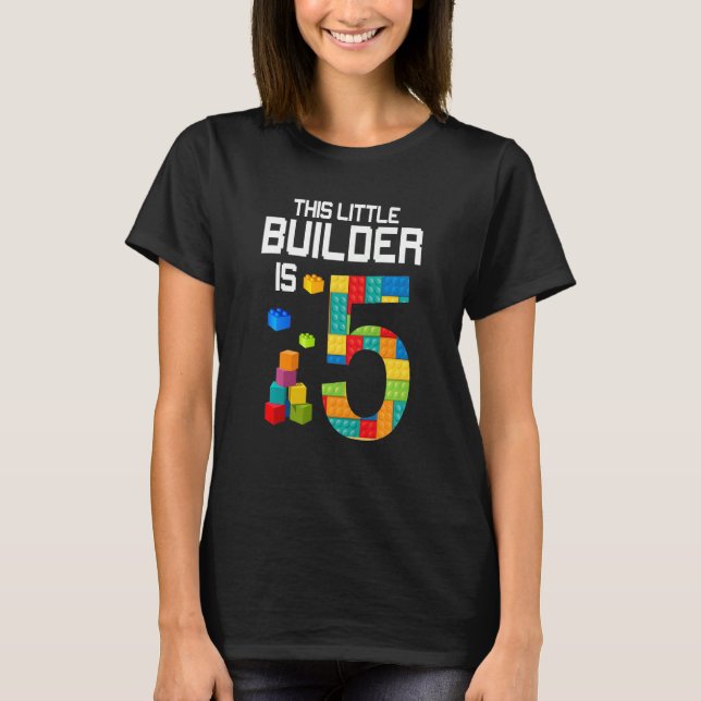 Camiseta Crianças Este Pequeno Construtor é 5 Blocos de Con (Frente)