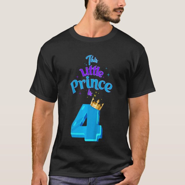 Camiseta Crianças Este Pequeno Príncipe É 4 Aniversário Rei (Frente)