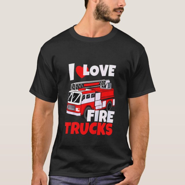 Camiseta Crianças Eu Adoro Caminhões de Fogo Futuro Bombeir (Frente)