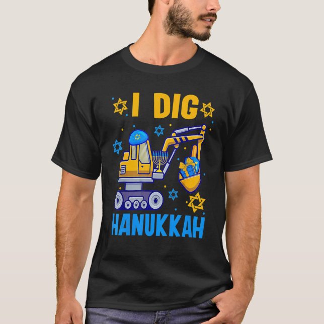 Camiseta Crianças Eu Cigo Hanukkah Excavator Construção Tod (Frente)