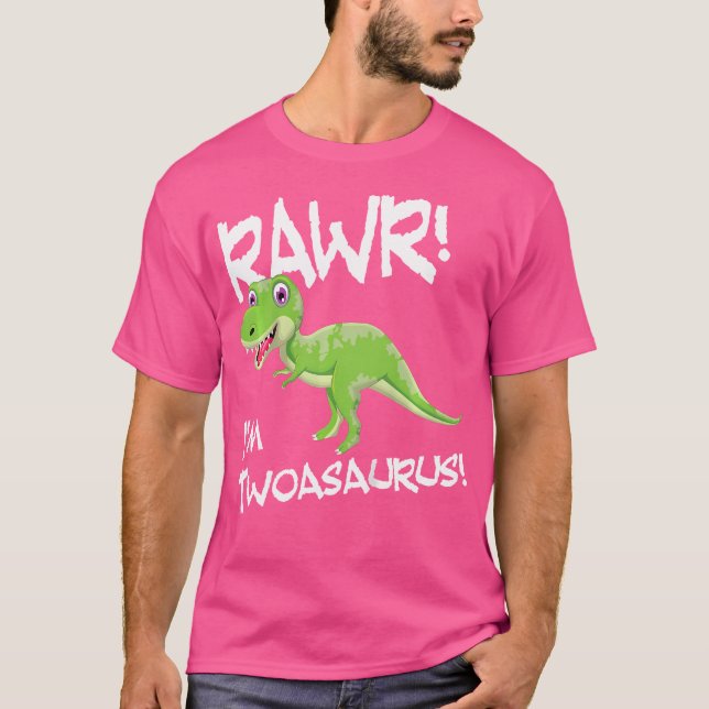 Camiseta Crianças Eu Sou Dois Dinossauros segundo aniversár (Frente)