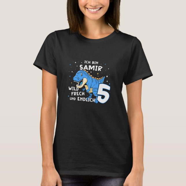 Camiseta Crianças, eu sou Samir, finalmente, 5 Blue Dino TR (Frente)