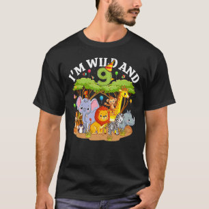 Camiseta Crianças, eu sou selvagem e 9 Zoo Tema 9º aniversá
