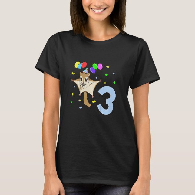 Camiseta Crianças eu tenho 3 anos com esquilo voador - aniv (Frente)