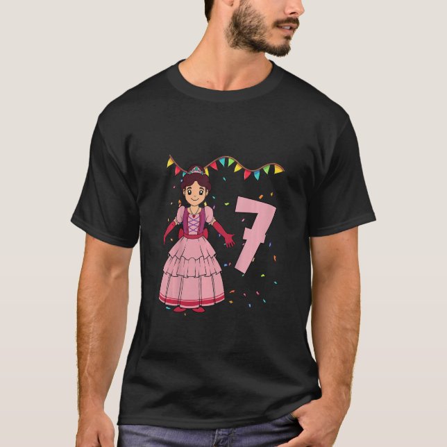 Camiseta Crianças eu tenho 7 anos com a princesa aniversári (Frente)