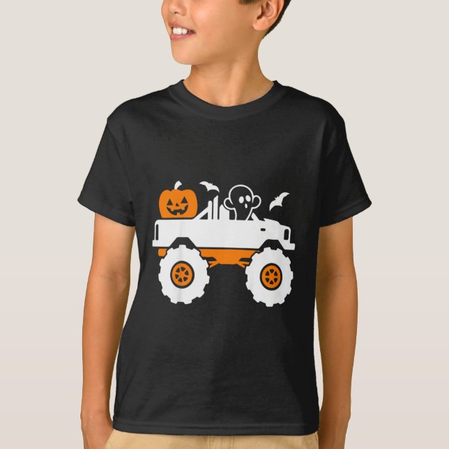 Camiseta Crianças Fantasmas Pumpkin Andando Monstro Caminhã (Frente)