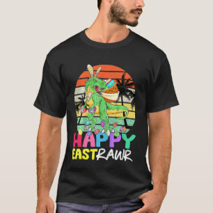 Camiseta Crianças Feliz Eastrawer T Rex Páscoa Bunny Dinosa