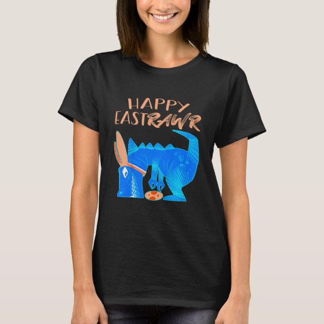 Camiseta Crianças Feliz Eastrawr Cute Trex Dinossaur Páscoa (Frente)