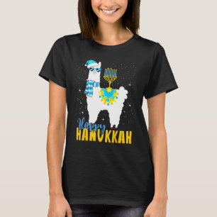 Camiseta Crianças Feliz Hanukkah Lhama Alpaca Fofo Chanuka