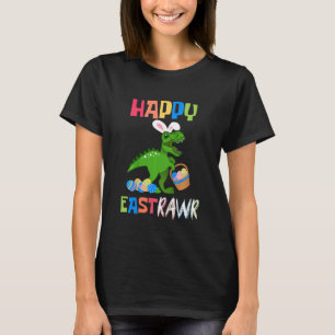 Camiseta Crianças Feliz Páscoa Coelhinho de Páscoa T Rex Di