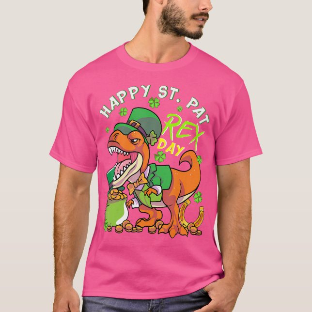 Camiseta Crianças Feliz Rua Pat Trex Day Dino Dia de São Pa (Frente)