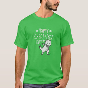 Camiseta Crianças Feliz Rua Pat Trex Day Dino Saint Patrick