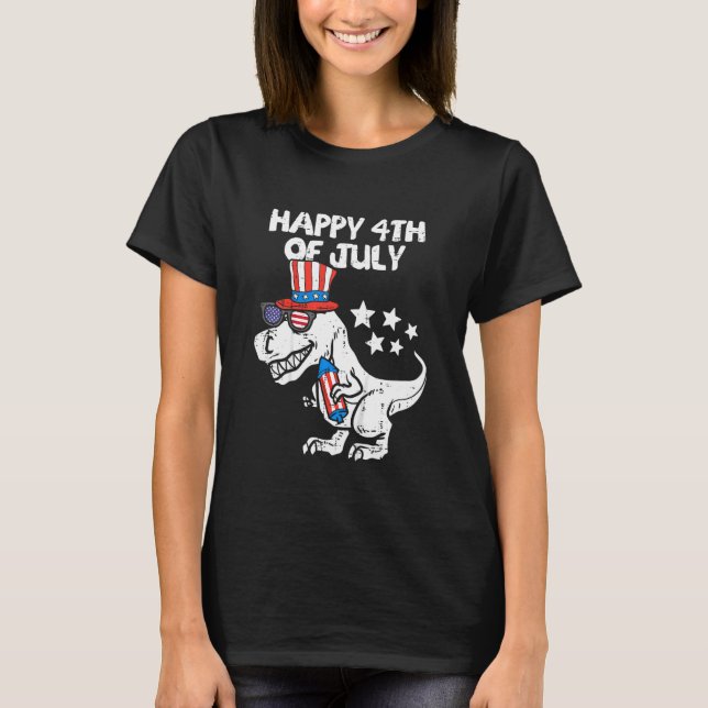 Camiseta Crianças Felizes 4 De Julho Rex Dino Dinosaur Bebê (Frente)