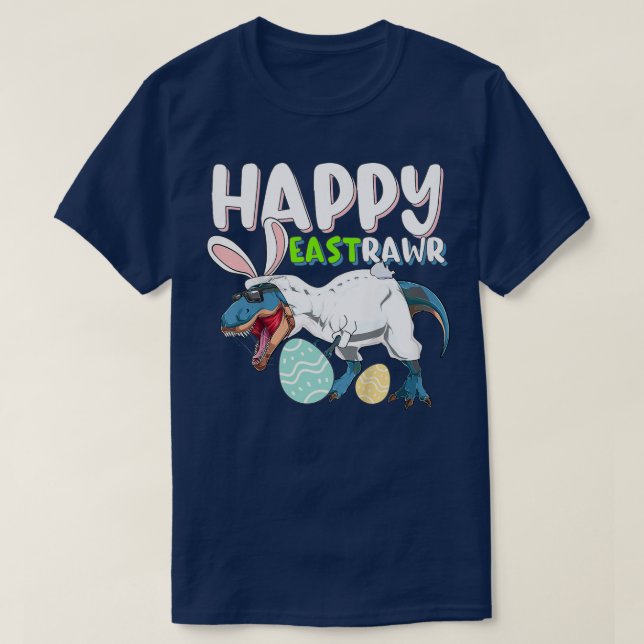 Camiseta Crianças Felizes East Rawr Bunny TRe Dinosaur Egg  (Frente do Design)