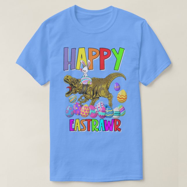 Camiseta Crianças Felizes Eastrawer Tre Dinosaur Bunny Egg  (Frente do Design)