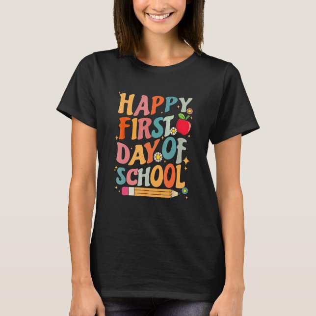 Camiseta Crianças Felizes Primeiro Dia Da Escola De Volta A (Frente)