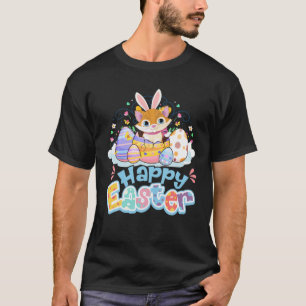 Camiseta Crianças Felz pascoa Gato Bonito Coelhinho Gato Co