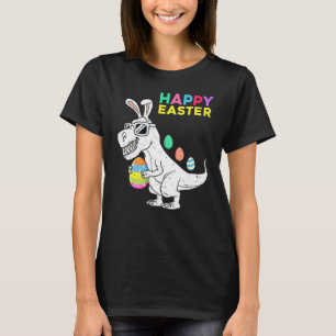 Camiseta Crianças Felz pascoa T Rex Dino Com Coelhinhos Ore