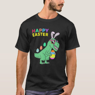 Camiseta Crianças Felz pascoa T Rex Dino Com Ovo De Orelha