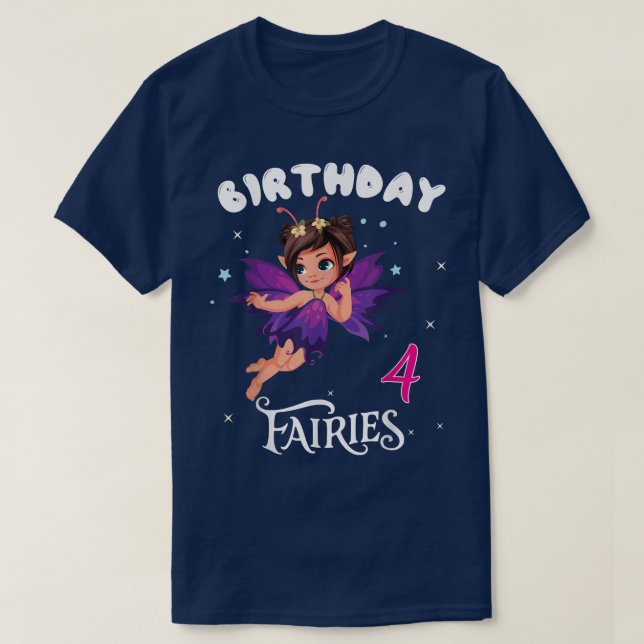 Camiseta Crianças Festa de aniversário de fadas de 4 anos d (Frente do Design)