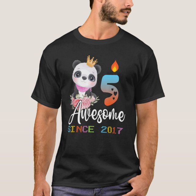Camiseta Crianças Festas De Panda De 5 Anos Crianças Menina (Frente)