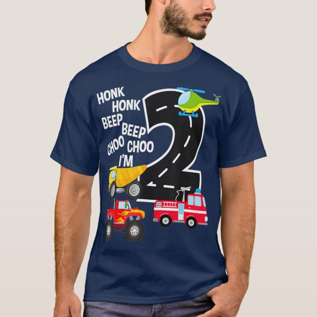 Camiseta Crianças Festas De segundo aniversário De Caminhõe (Frente)