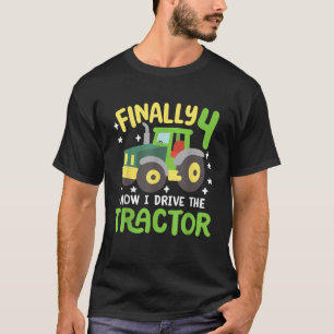 Camiseta Crianças Finalmente 4 anos de idade Trator 4º Nasc