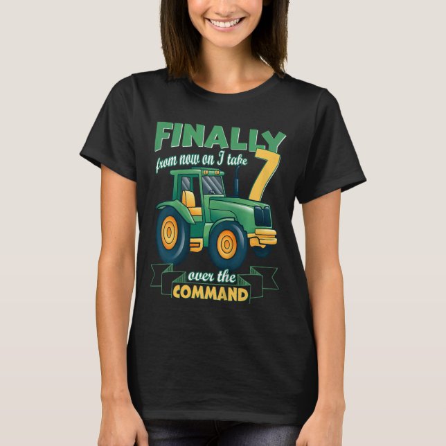 Camiseta Crianças Finalmente 7 anos de 7 trator 7 anos (Frente)