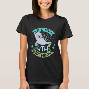 Camiseta Crianças Foca de bebê de 4 anos é meu quarto anive
