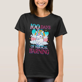 Camiseta Crianças Fofas 100 Dias de Escola Unicórnio Menina