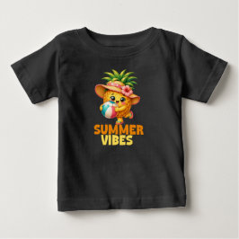 Camiseta Crianças Fofas Abacaxi Vibrações de Verão