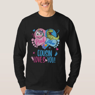 Camiseta Crianças Fofo Rosa ou Azul PRIMO Ama Você Dinossau