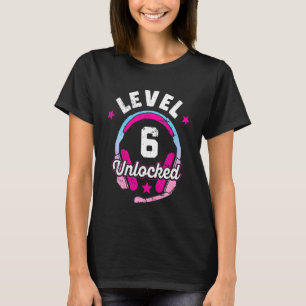 Camiseta Crianças Gamer Girl Nível 6 Vídeo Jogo Desbloquead