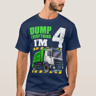 Camiseta Crianças Garbage Truck 4º Aniversário Garoto de 4 