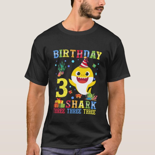 Camiseta Crianças Garota aniversário de 3 anos de Tubarão C (Frente)