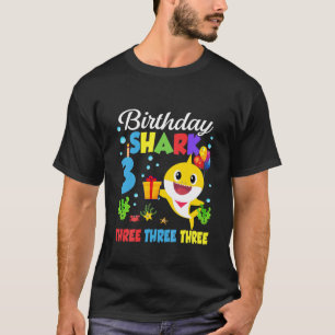 Camiseta Crianças Garota aniversário de 3 anos de Tubarão C