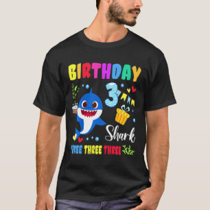 Camiseta Crianças Garota aniversário de 3 anos de Tubarão C