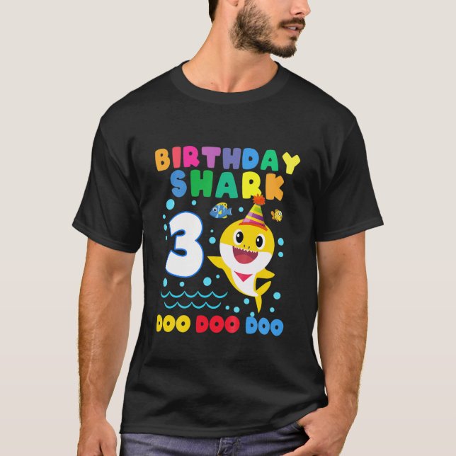 Camiseta Crianças Garota aniversário de 3 anos de Tubarão C (Frente)