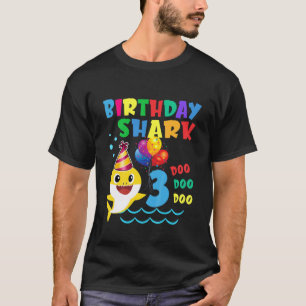 Camiseta Crianças Garota aniversário de 3 anos de Tubarão C