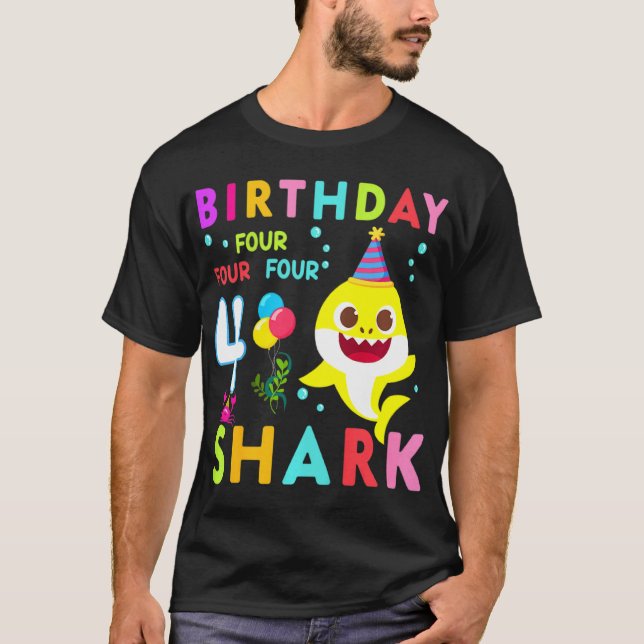 Camiseta Crianças Garota aniversário de 3 anos de Tubarão C (Frente)